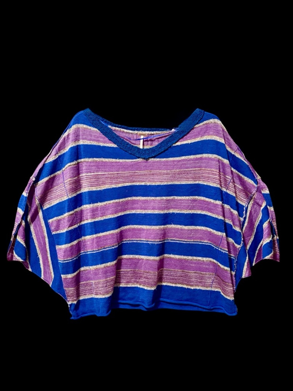 NWT-FREE PEOPLE Love Me Too Striped Top XS Blue Purple Linen Blend Metallic